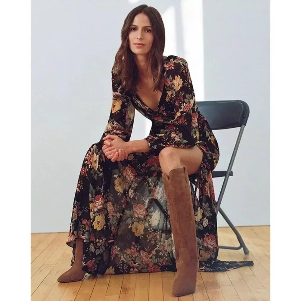 NWT $898 VERONICA BEARD RUNWAY AVANI BROWN FLORAL PRINT SILK MAXI DRESS SZ US 2 - Picture 5 of 10